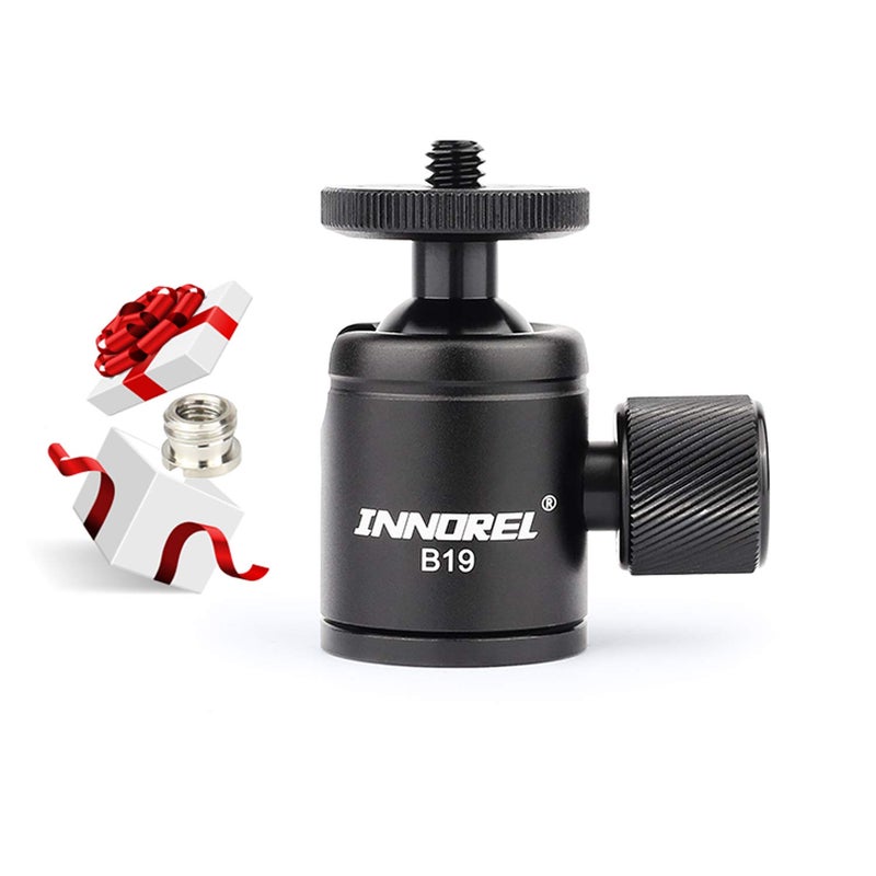 Innorel Mini Tripod Ball Head-INNOREL B19 Mount Head-Metal Ballhead 360Â° Pan 90Â° Tilt Tripods Mount with 3/8" to 1/4" Adapter CNC Ballheads,Max Load 6.61 lb for Phone/DLSR Camera/Mini Holder (1 Piece) - Image 1
